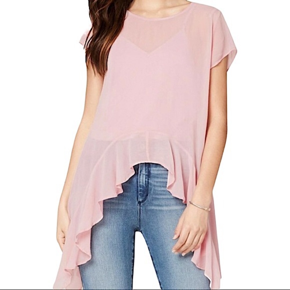 bebe Pink Flowy Top with Exaggerated Ruffles